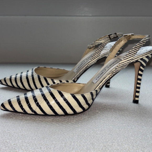 Jimmy Choo Tilly Off White/Black Striped Snake Skin Pump 37 - Picture 4 of 8